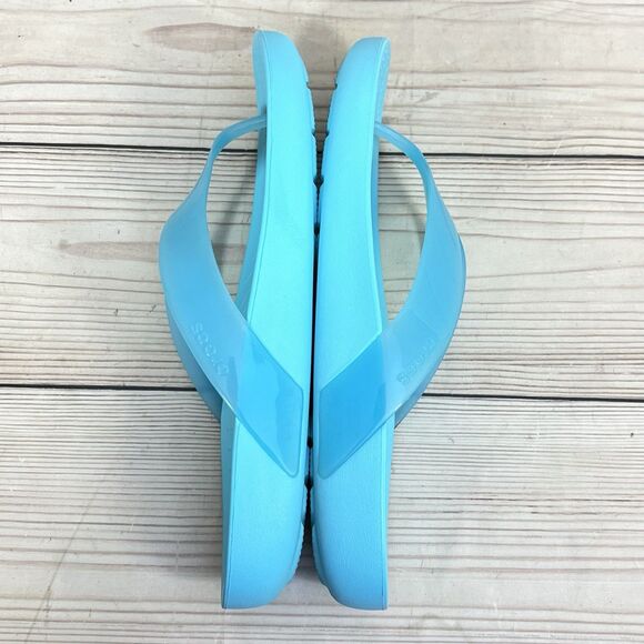 Crocs Sandals Womens 9 Blue Splash Glossy Flip Flop Neptune Thong Beach Pool EUC - Picture 10 of 14